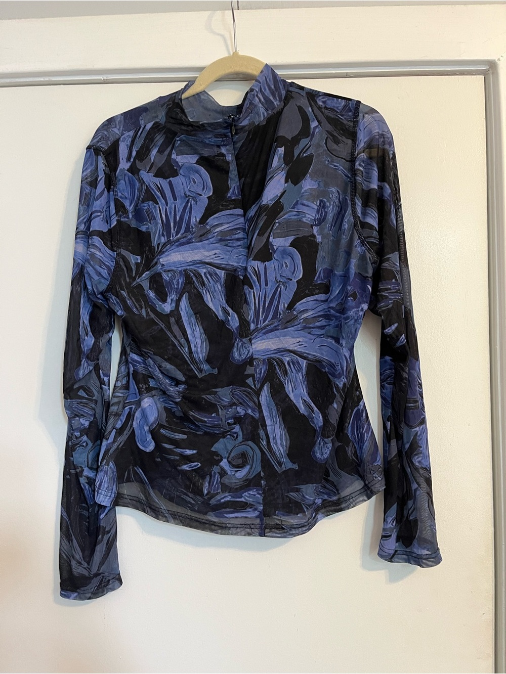 Prabal Gurung long sleeve mesh purple blue black top XXL - Picture 9 of 10